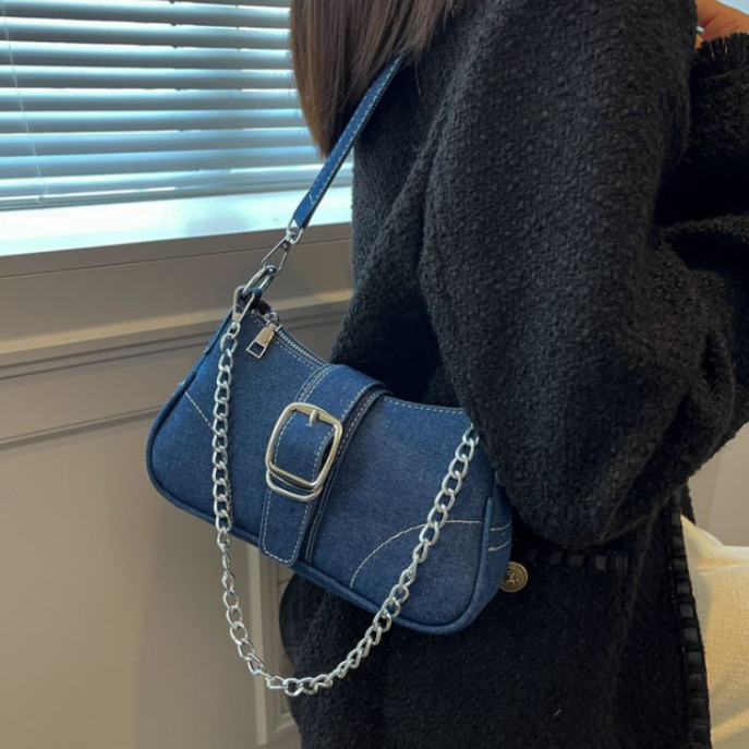 Women's Chain Strap Hobo Bag with Decorative Pin Details